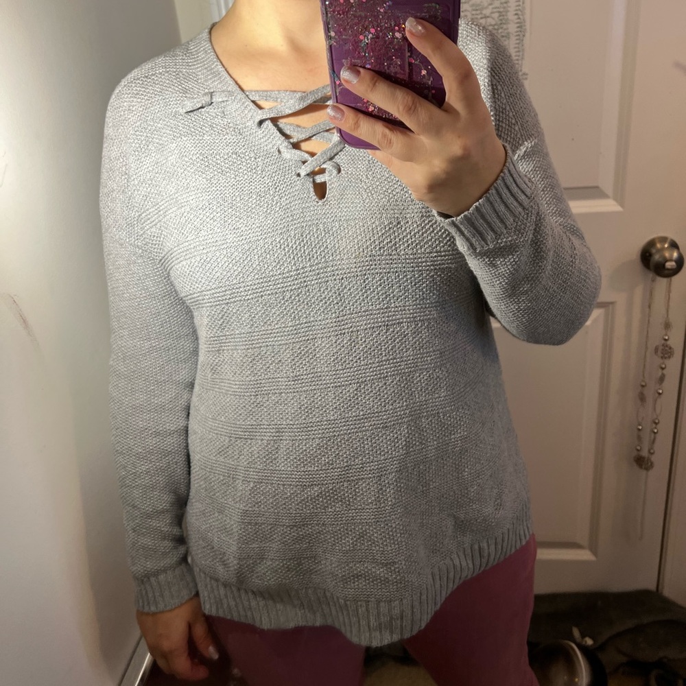 OLD NAVY SIZE M MEDIUM SWEATER GRAY CABLE KNIT COTTON BLEND 677 TOP SHIRT EUC
